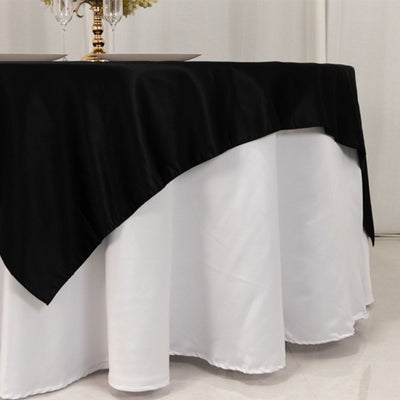 Lamour Satin 72"x72" Table Overlay Square Tablecloth Black - Smooth Finish for Luxurious Events