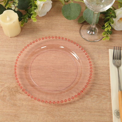 10-Pack Transparent Blush Plastic Dessert Plates – 8" Round with Beaded Rim, Disposable for Parties & Events