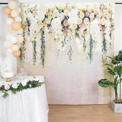 8ftx8ft White Rose and Flowers Floral Print Vinyl Photography Backdrop