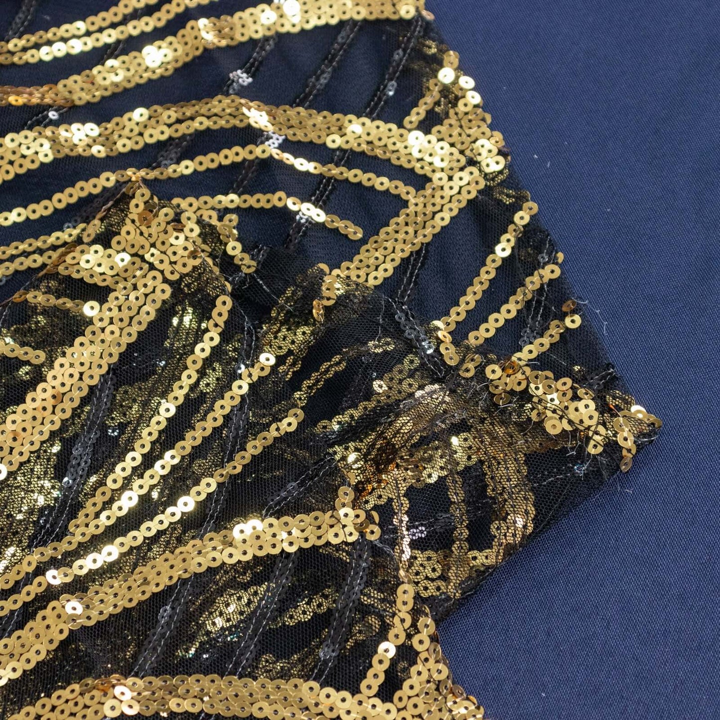 Mesh 90"x156" Rectangle Tablecloth Black/Gold - Wave Sequin Embroidered Table Cover