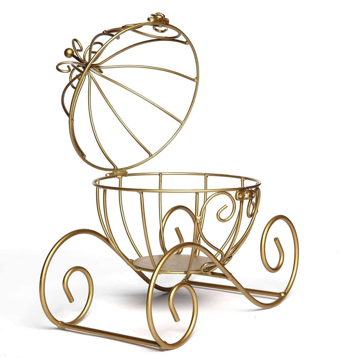 Candle Holder Gold Wrought Iron Cinderella Carriage Card Display - Wedding Table Accent 11" - Linen Luxes