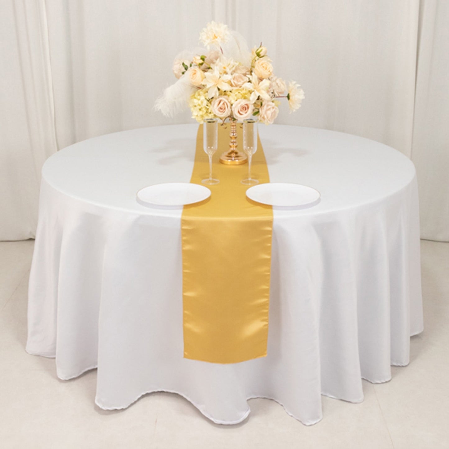 Lamour Satin 12"x108" Table Runner Champagne - Smooth & Lustrous Finish