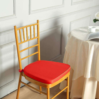 Chiavari Chair Cushion with 1.5" Thick Memory Foam and Ties Red - Stylish Removable Cover for Comfort - Linen Luxes