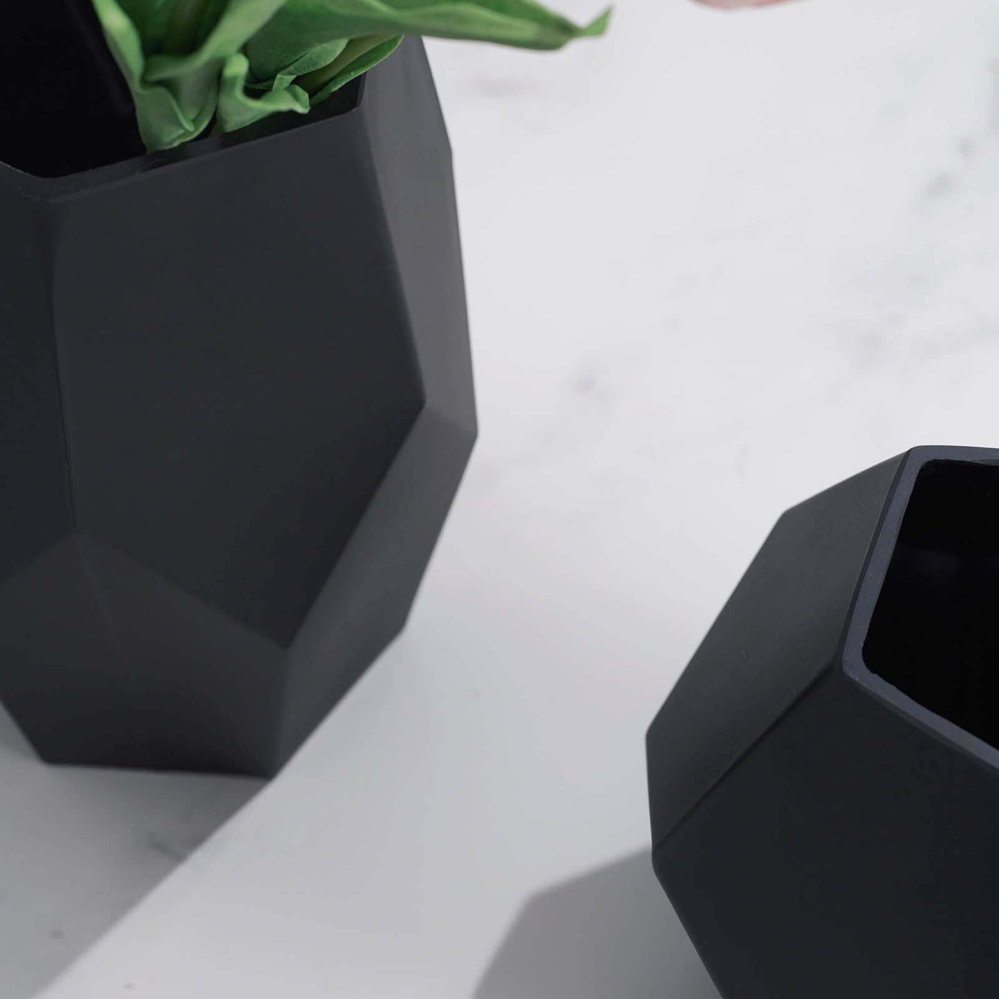 Set of 2 Glass Flower Vases Geometric Design Matte Black - Stylish Modern Candle Holder Centerpieces 5", 8"