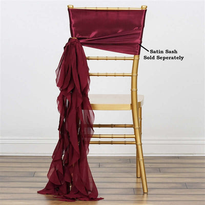Chiffon Chair Sash with Curly Design Burgundy - Stylish Chair Decorations - Linen Luxes