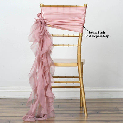 Chiffon Chair Sash with Curly Design Dusty Rose - Stylish Chair Decorations - Linen Luxes