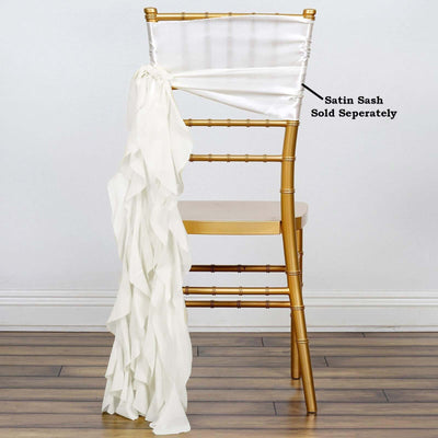 Chiffon Chair Sash with Curly Design Ivory - Stylish Chair Decorations - Linen Luxes