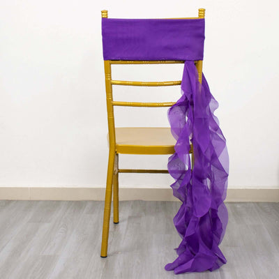 Chiffon Chair Sash with Curly Design Purple - Stylish Chair Decorations - Linen Luxes