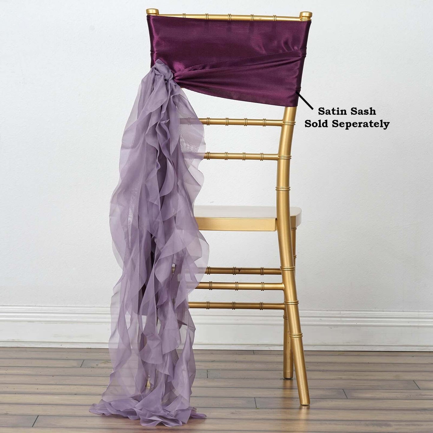 Chiffon Chair Sash with Curly Design Violet Amethyst - Stylish Chair Decorations - Linen Luxes
