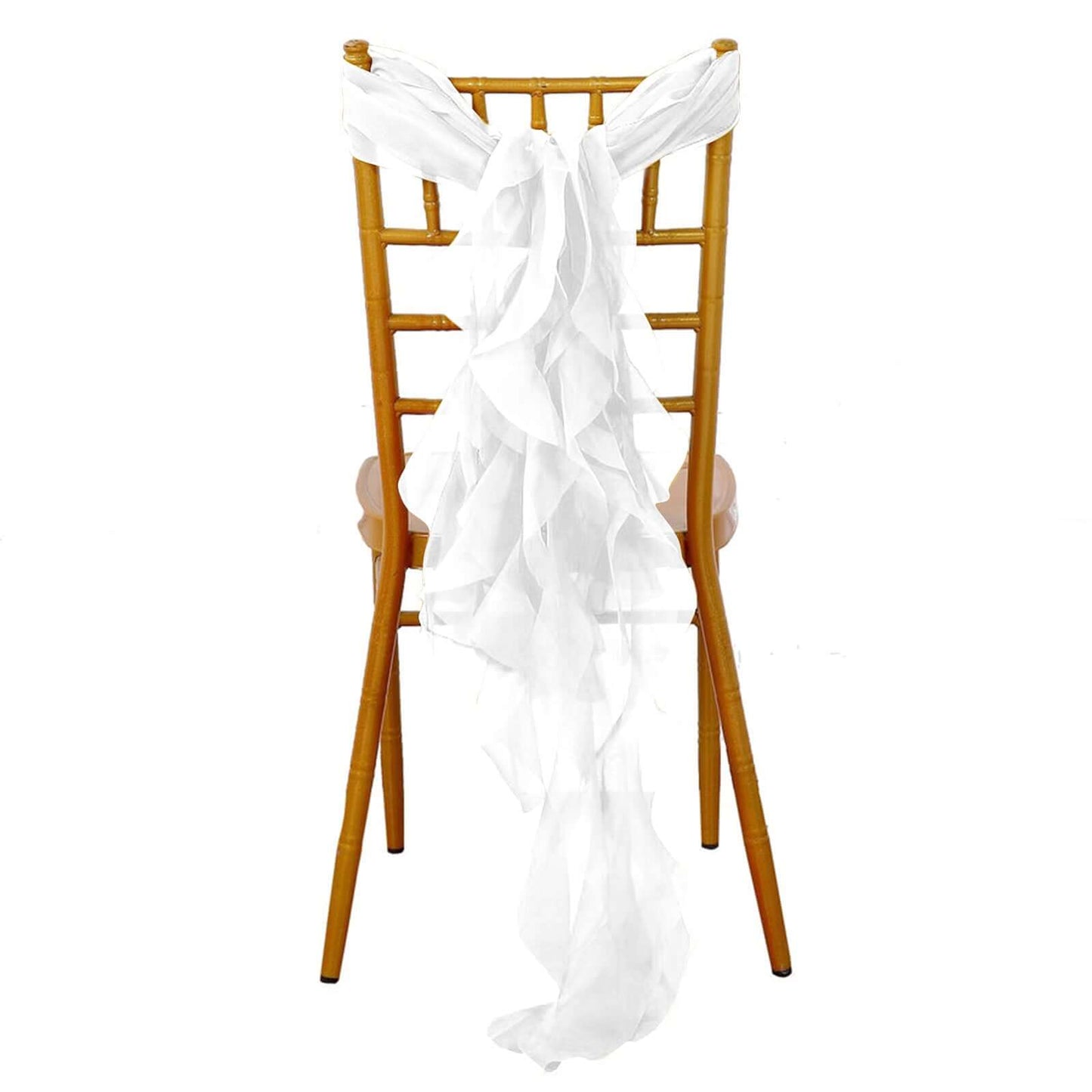 Chiffon Chair Sash with Curly Design White - Stylish Event Decor for Weddings & Gatherings - Linen Luxes