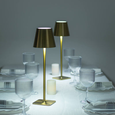 15" Gold Metal LED Table Lamp with Classic Empire Lampshade - Cordless Rechargeable Desk Lamp, 3 Color Modes, Stepless Dimming, Touch Control