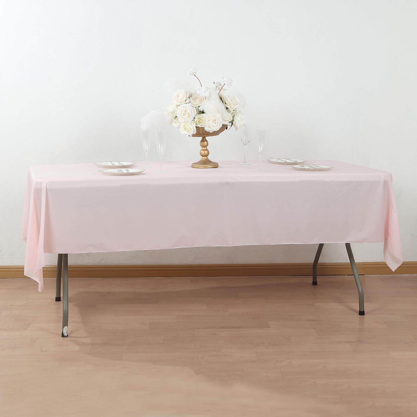 Plastic Table Cover Roll Blush with Slide Cutter - Customizable Disposable Tablecloth Roll 54"x300ft