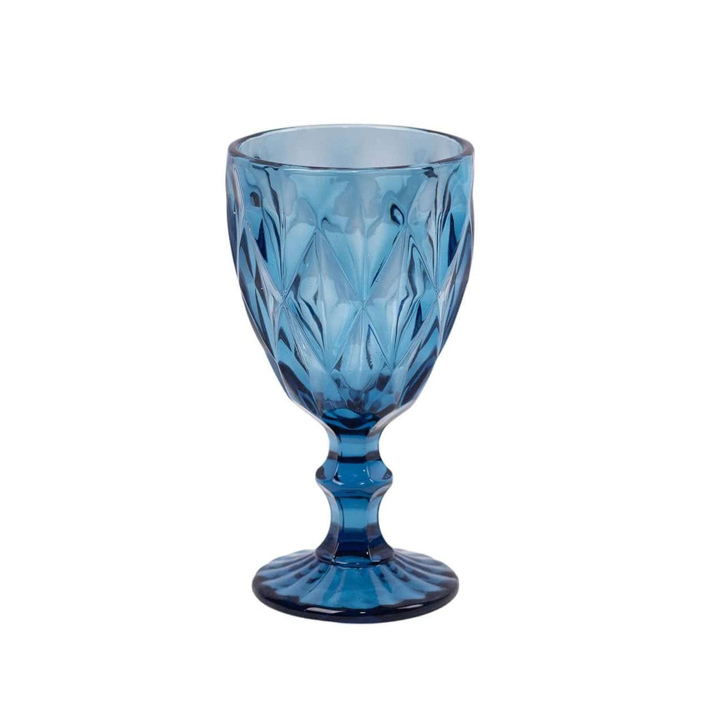6-Pack Wine Glasses Ocean Blue Embossed Crystal Cut Design Stemmed - Colored Goblets for Parties & Events 12oz 7"