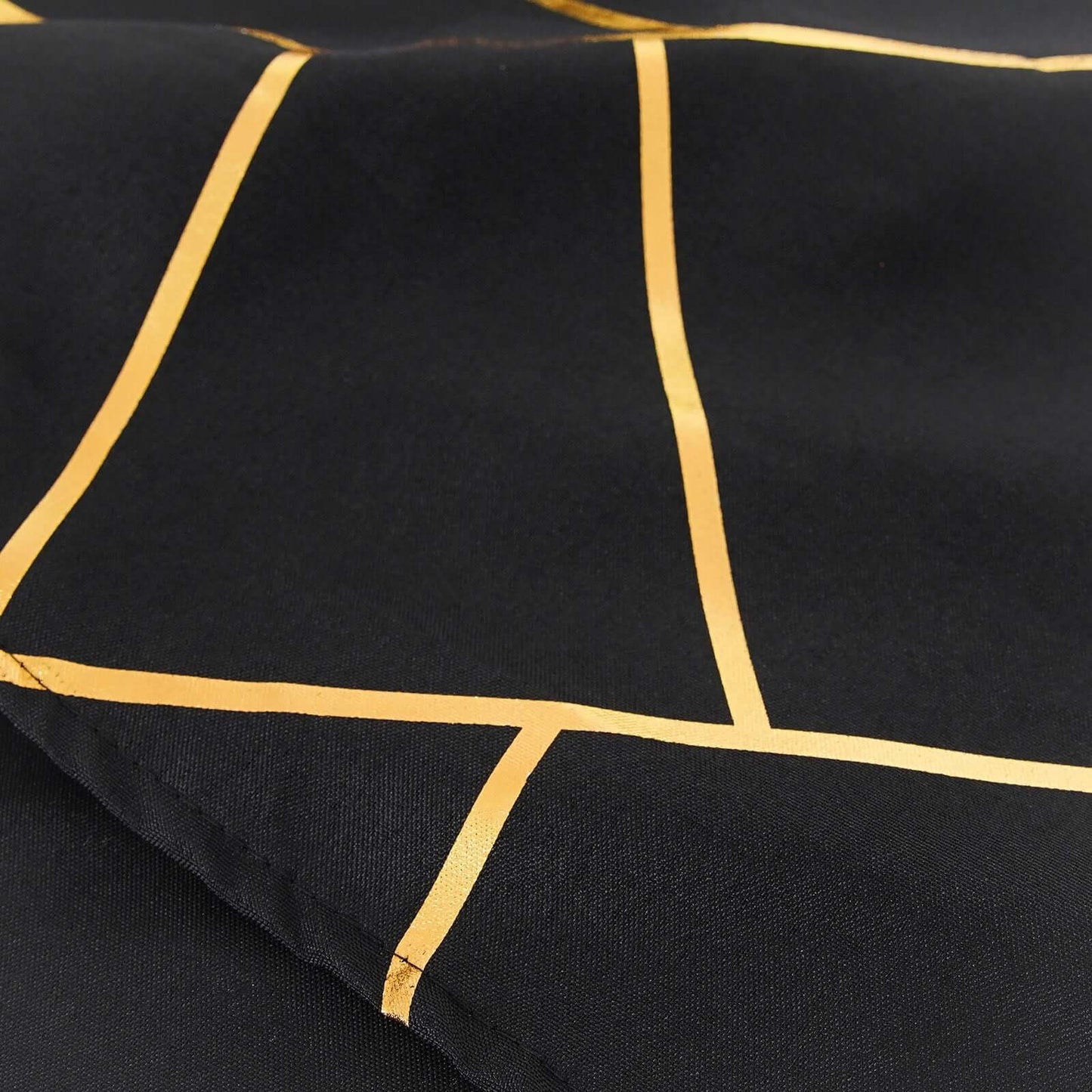 Polyester 90"x132" Rectangle Tablecloth Black Seamless with Gold Foil Geometric Pattern - Wrinkle-Resistant Seamless Table Cover