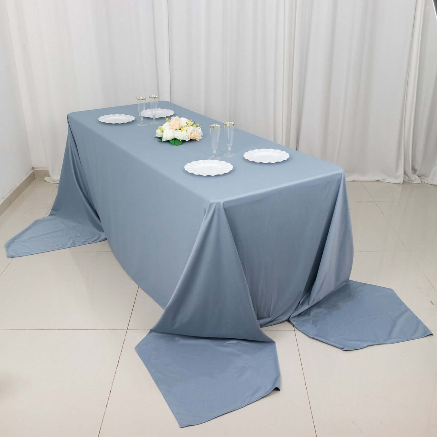 Scuba Rectangular 90"x156" Tablecloth Dusty Blue - Wrinkle Free, Stain Resistant & Seamless Table Cover