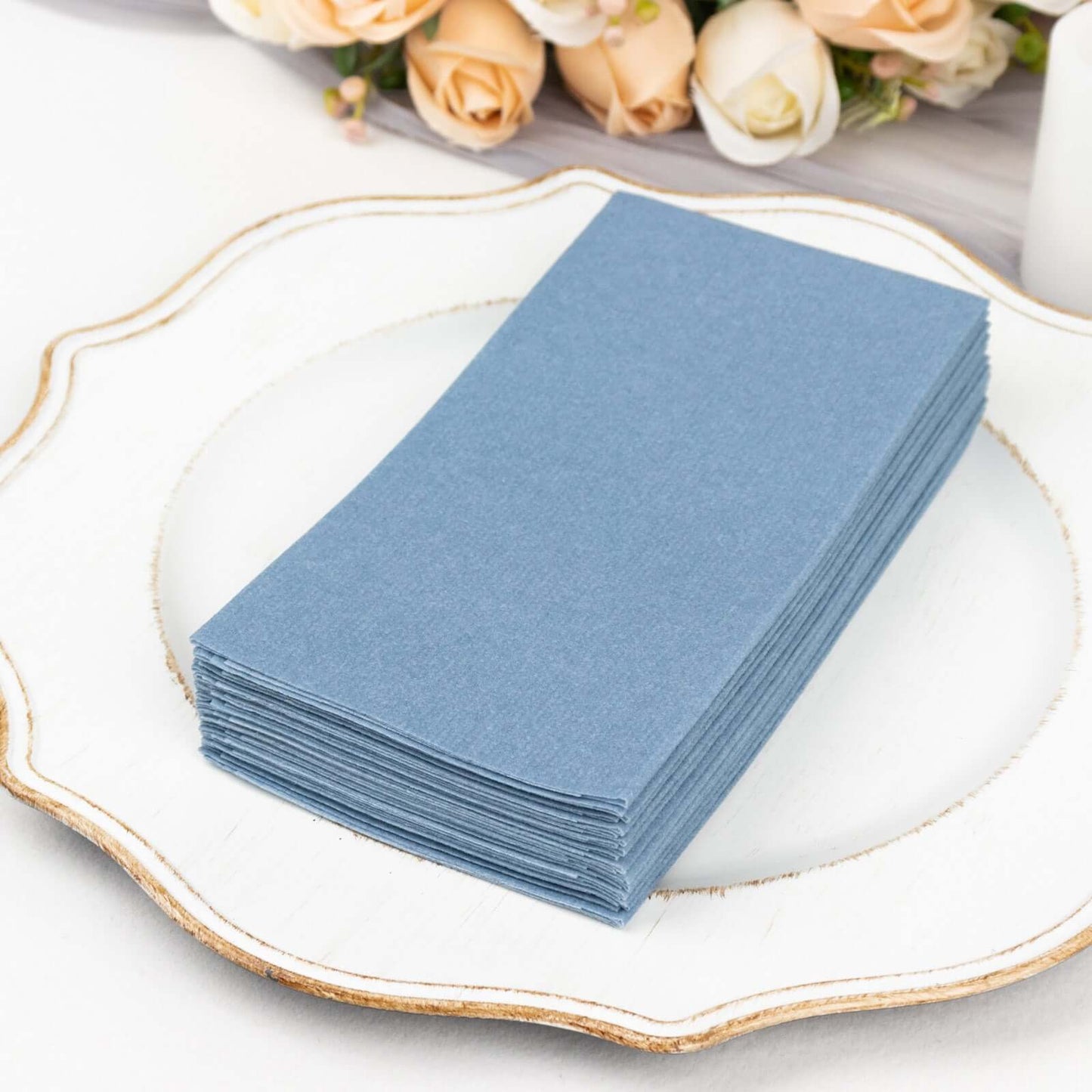 20 Pack Linen-Like Paper 8.5"x4" Napkins Dusty Blue - Highly Absorbent & Disposable Airlaid Guest Towels