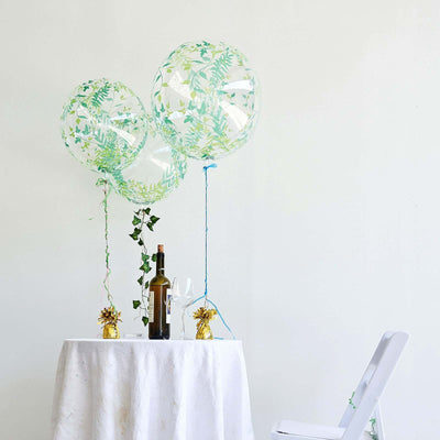2 Pack 20" Clear Green Leaf Print Bobo Bubble Balloons, Transparent PVC Balloons