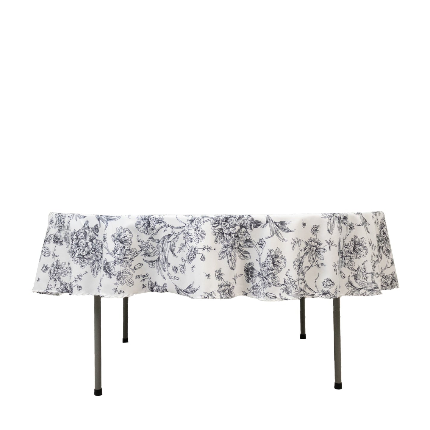 Polyester 90" Round Tablecloth White - Black French Toile Pattern for Chic Weddings