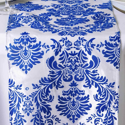 Taffeta Flocking 12"x108" Table Runner Royal Blue Damask - Stylish Table Accent