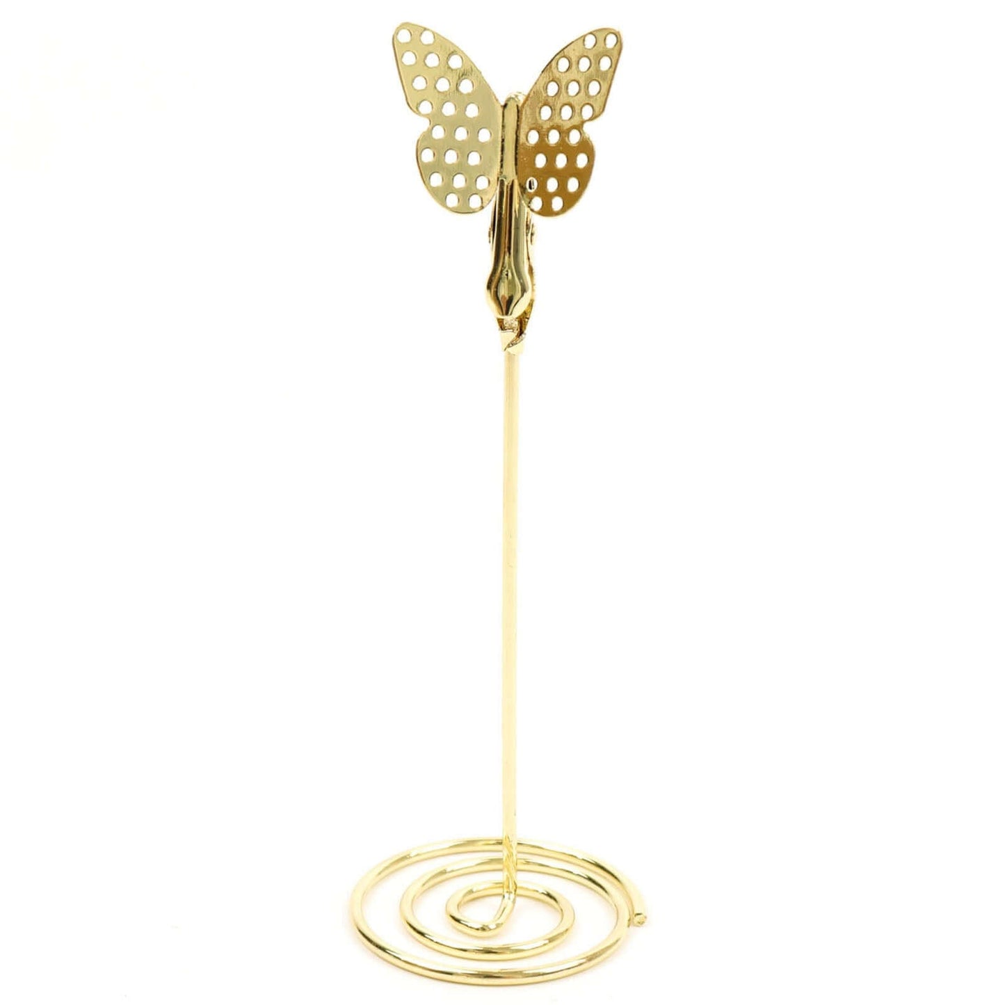 5-Pack Metal Place Card Holders Gold - Modern Table Number Stands with Whimsical Butterfly Clips & Spiral Base for Signs Memos Photos Menus 5"