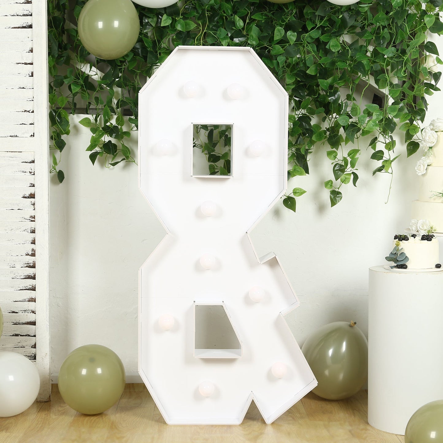 Giant LED Marquee Light Up Symbol "&", White 4ft Pre-Cut Foam Board with 10 Warm White Battery Operated LEDs, Glue Gun and Sticks
