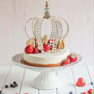 Crystal - Bead Royal Crown Cake Topper Metallic Gold - Themed Baby Showers Cakes & Event Centerpieces 16" - Linen Luxes