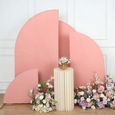 Set of 4 Matte Dusty Rose Spandex Half Moon Chiara Backdrop Stand Covers, Custom Fitted Wedding Arch Covers - 2.5ft,5ft,6ft,7ft