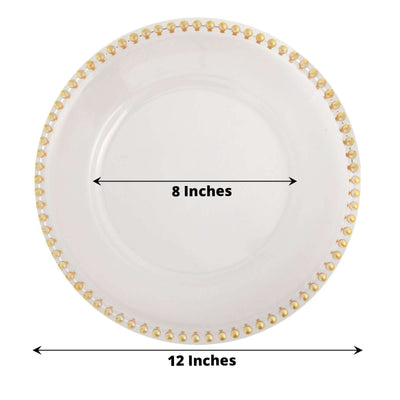 6-Pack Acrylic Round Charger Plates 13" in Clear with Gold Beaded Rim, Decorative Dinner Party Serving Plates