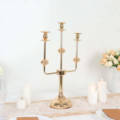 3-Arm Taper Candelabra Candle Holder Stand Gold Metal Wedding Centerpiece - Decorative Display 20"