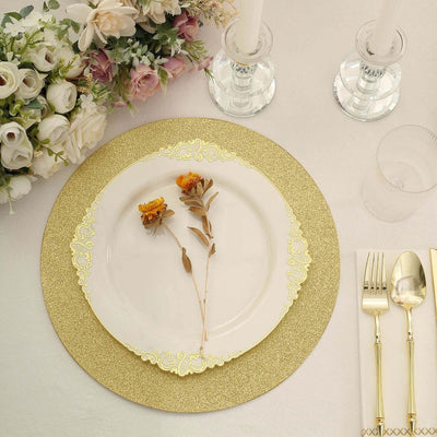 20-Pack Disposable Table Placemats in Gold Glitter - 210GSM Paper Placemats for Classy Events 13"