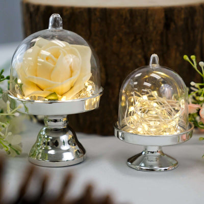 12-Pack Fillable Mini Pedestal Candy Container Clear/Silver - Stylish Candy Treat Favor Containers with Dome Lid 3"