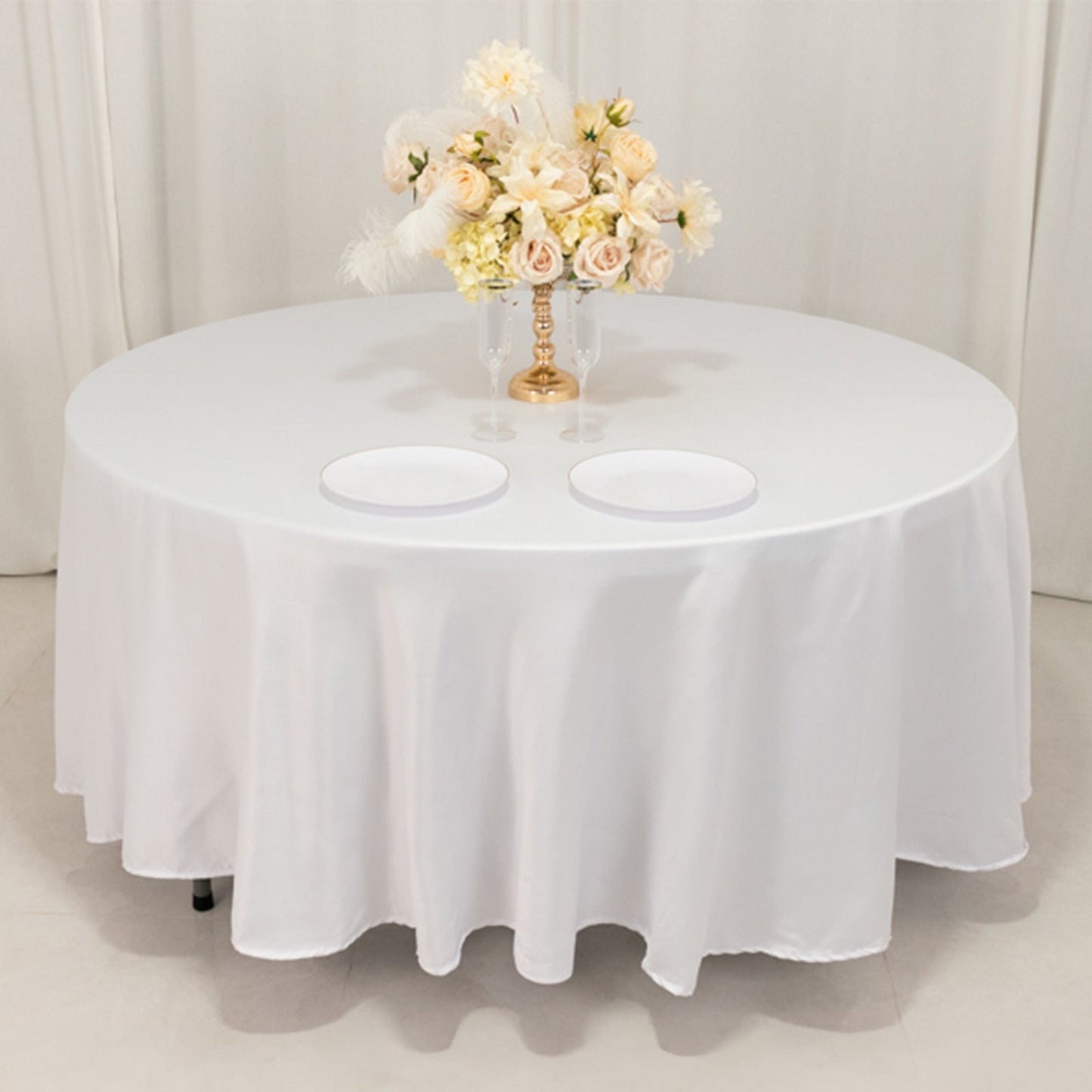 Lamour Satin 108" Round Tablecloth White - Durable & Silk-Like Table Cover for Classy Weddings & Events