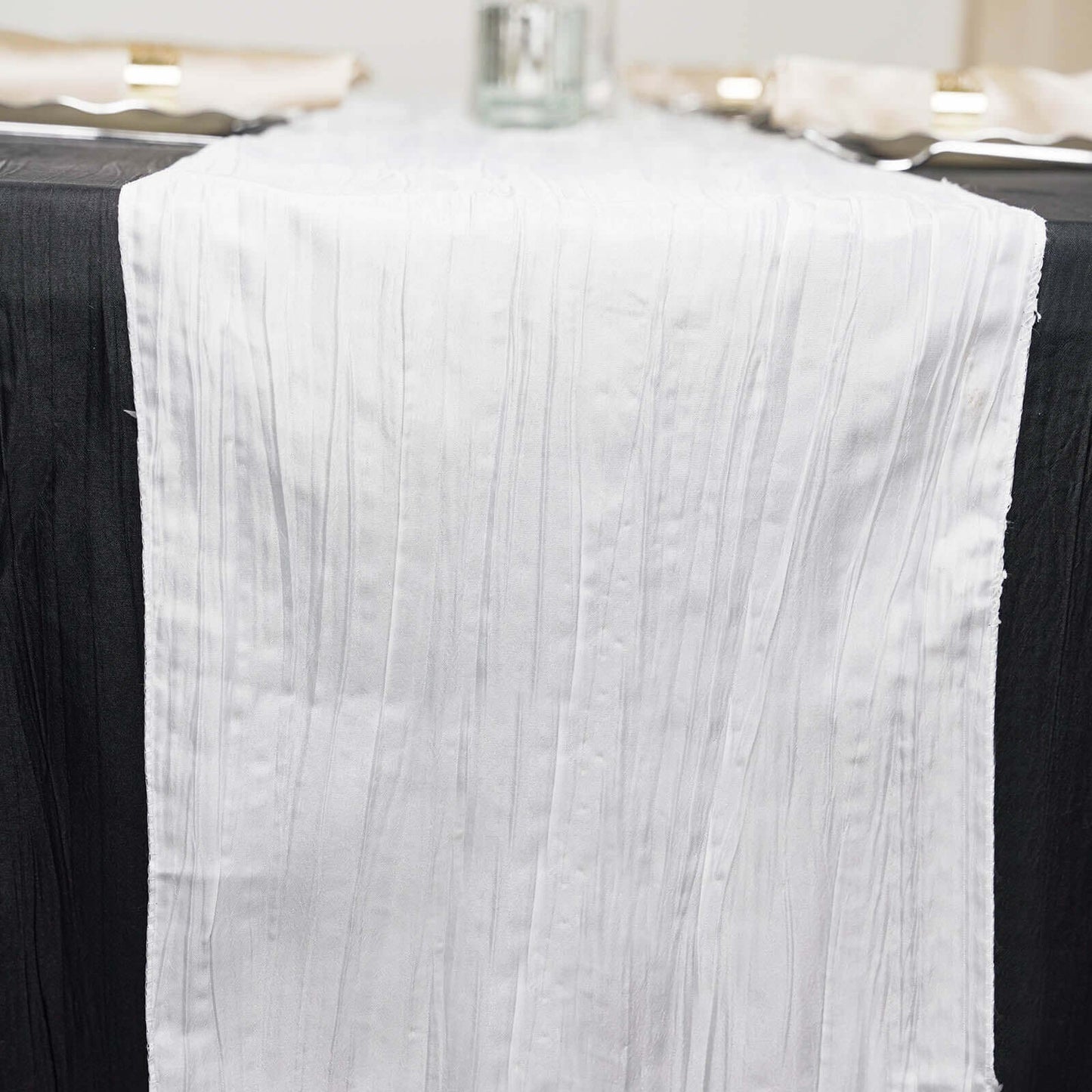 Taffeta 12"x108" Table Runner White - Accordion Crinkle Design for Modern Gatherings