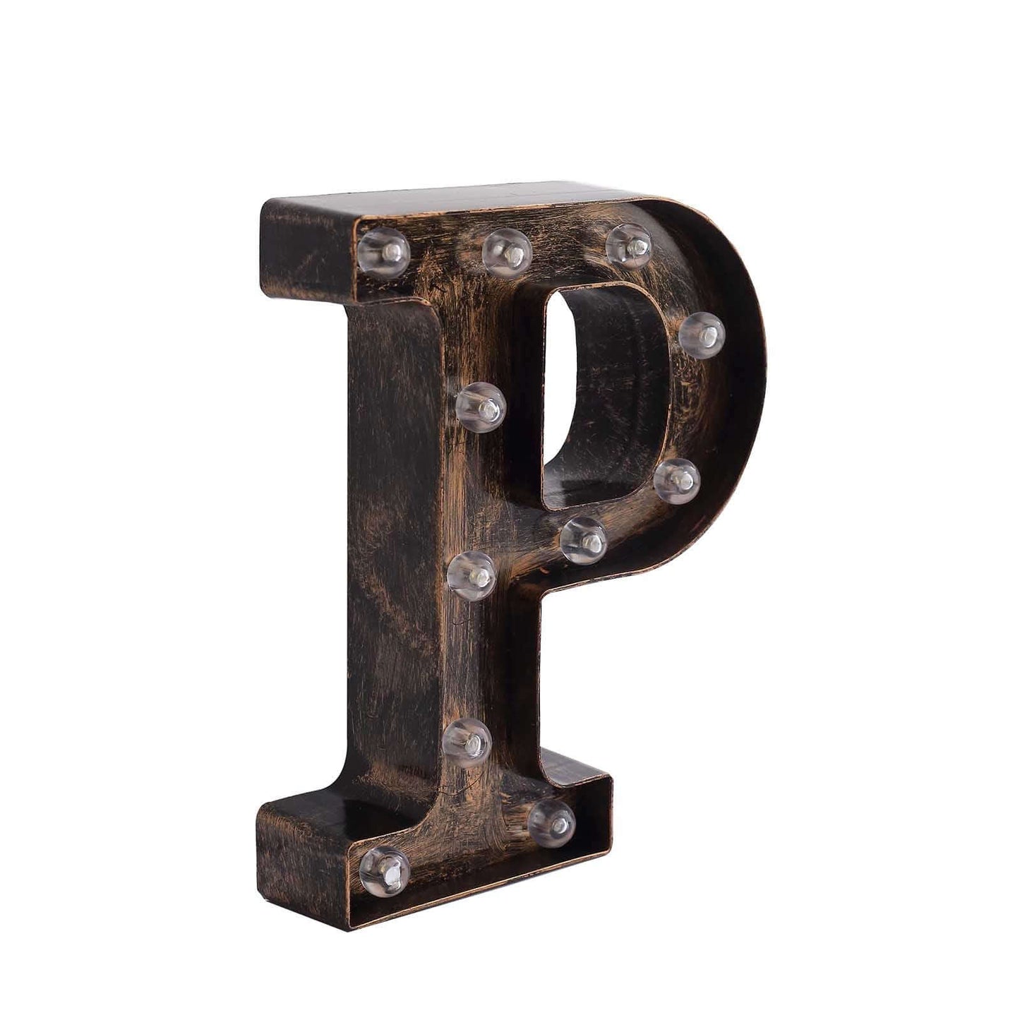 LED Marquee Letter "P" Industrial Style Antique Black - Light-Up Alphabet Sign for Weddings & Displays 9"
