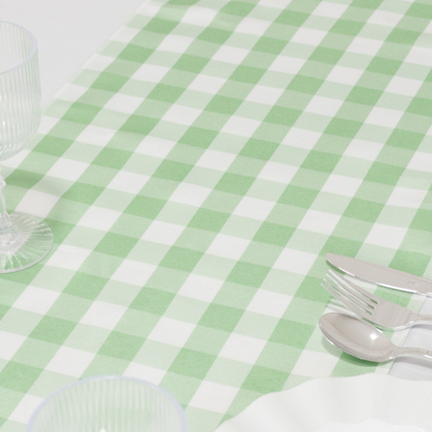 Polyester 14"x108" Table Runner Sage Green/White - Gingham Plaid Design