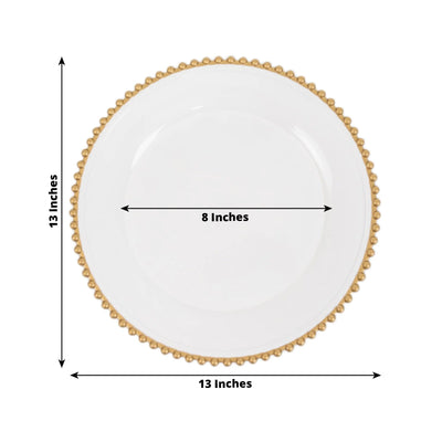 6-Pack Acrylic Round Charger Plates 13" in White with Gold Beaded Rim, Decorative Dinner Party Charger Tableware