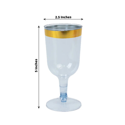 12 Pack Plastic Short Stem Wine Glasses Transparent Dusty Blue/Gold Rim - Stylish Disposable Drinkware 6oz