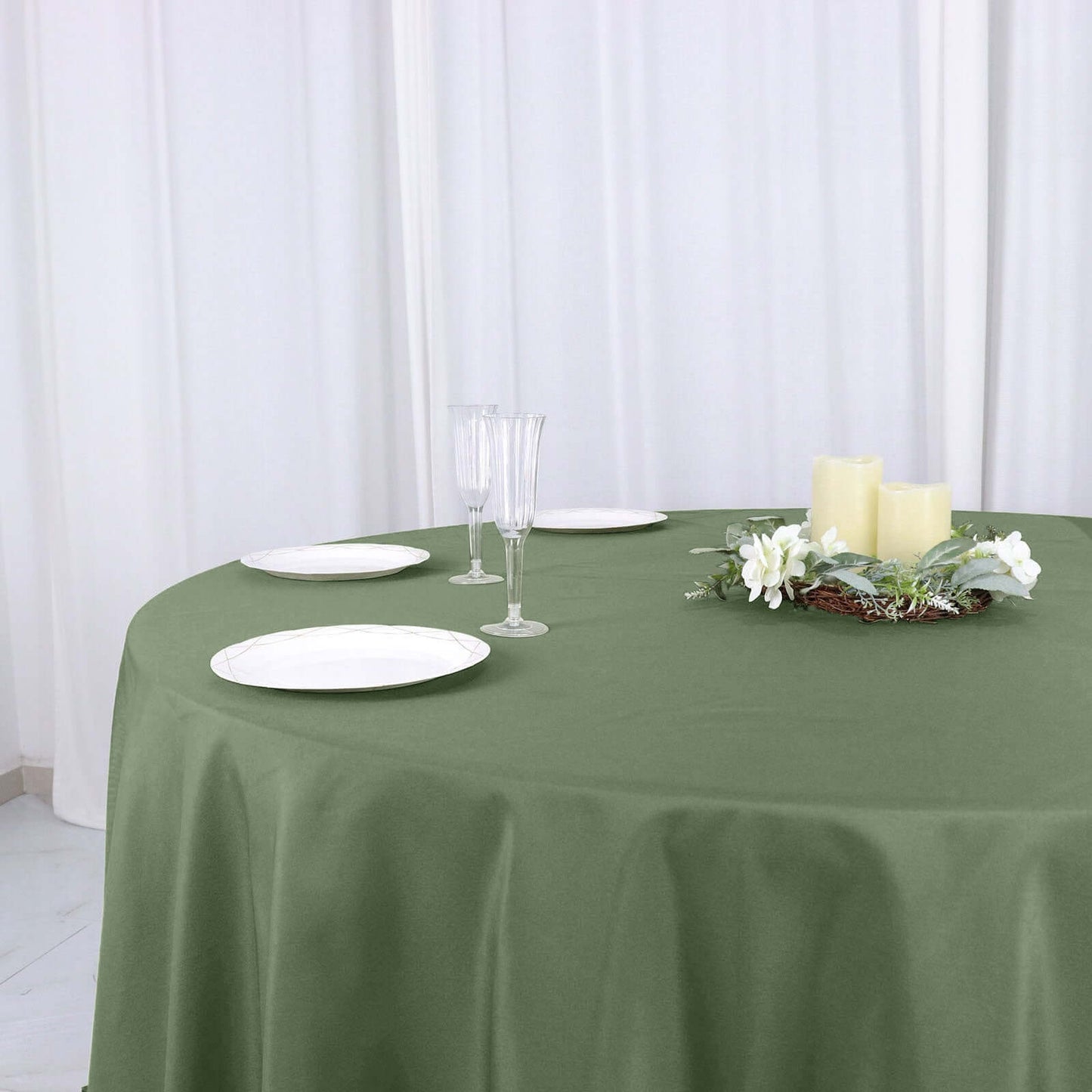 Polyester 132" Round Tablecloth Olive Green - Seamless Chic Table Cover