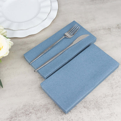 20 Pack Linen-Like Paper 8.5"x4" Napkins Dusty Blue - Highly Absorbent & Disposable Airlaid Guest Towels