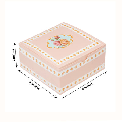 25-Pack Gift Boxes Vintage Rose Floral – Dusty Rose Cardstock Favor Boxes for Cookies, Candies, and Mini Keepsakes - 4"x4"x2"