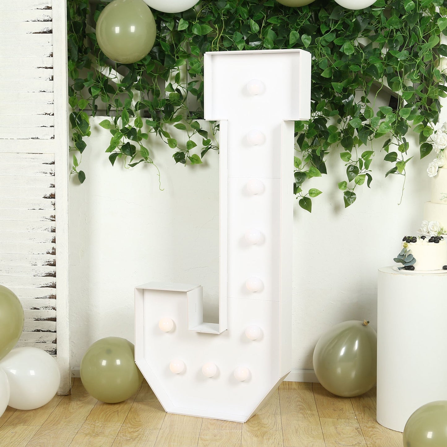 Giant LED Marquee Light Up Letter "J", White 4ft Pre-Cut Foam Board with 10 Warm White Battery Operated LEDs, Glue Gun and Sticks