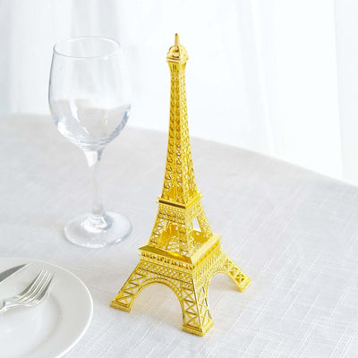 Eiffel Tower Table Centerpiece Metal Gold - Stylish Decorative Cake Topper for Parties & Gatherings 10" - Linen Luxes