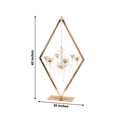 Gold 6-Arm Acrylic Candelabra Centerpiece – 45" Tall Diamond Frame Table Décor with Candle Holders