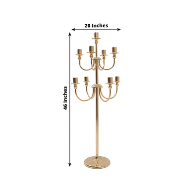 Metal Floor Candelabra Candle Holder, 9-Arm Vintage Taper Stand Gold Table Centerpiece for Weddings & Parties 46" Tall