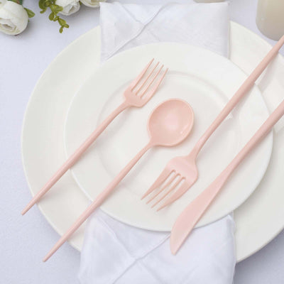 50-Pack Plastic Utensil Set Blush Pink - Premium Disposable Heavy Duty Sleek Flatware