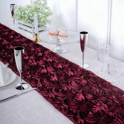 Rosette Satin 14"x108" Table Runner Burgundy - Grandiose Design