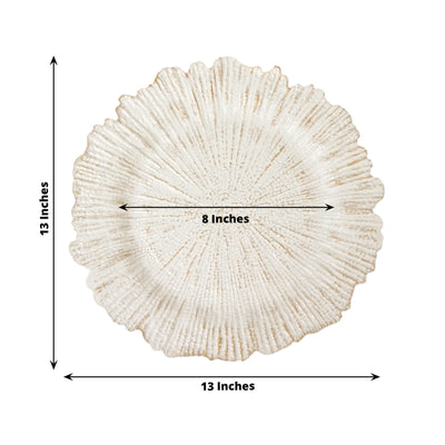 6-Pack Acrylic Plastic Round Charger Plates 13" in Antique White with Reef Design, Dinner Charger Tableware