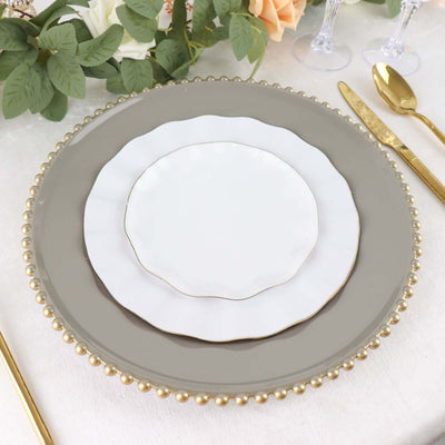 6-Pack Acrylic Round Charger Plates 13" in Charcoal Gray with Gold Beaded Rim, Decorative Dinner Party Charger Tableware