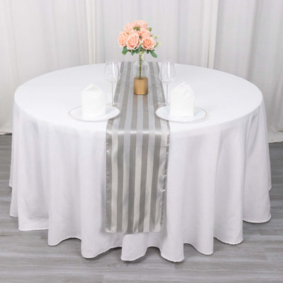 Satin 12"x108" Table Runner Silver Stripe - Stripe Table Decor