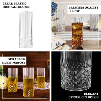 6-Pack Plastic Cocktail Tumblers Dusty Sage Green Transparent Crystal Cut Style - Shatterproof Highball Glasses 14oz